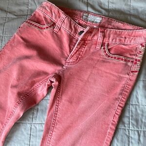 Free People Coral Corduroy Skinny Jeans with Floral Embroidery